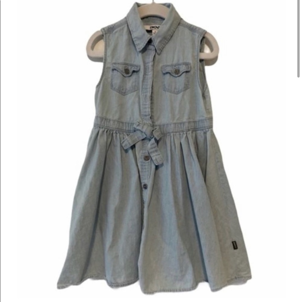 DKNY Light Blue Chambray Collar A-Line Button Chest Dress 5